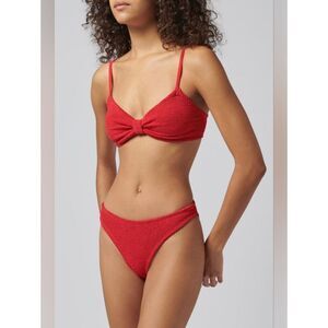Hunza G Red Alicia Knot Front Textured Bikini 2 Piece Swimsuit One size SW1